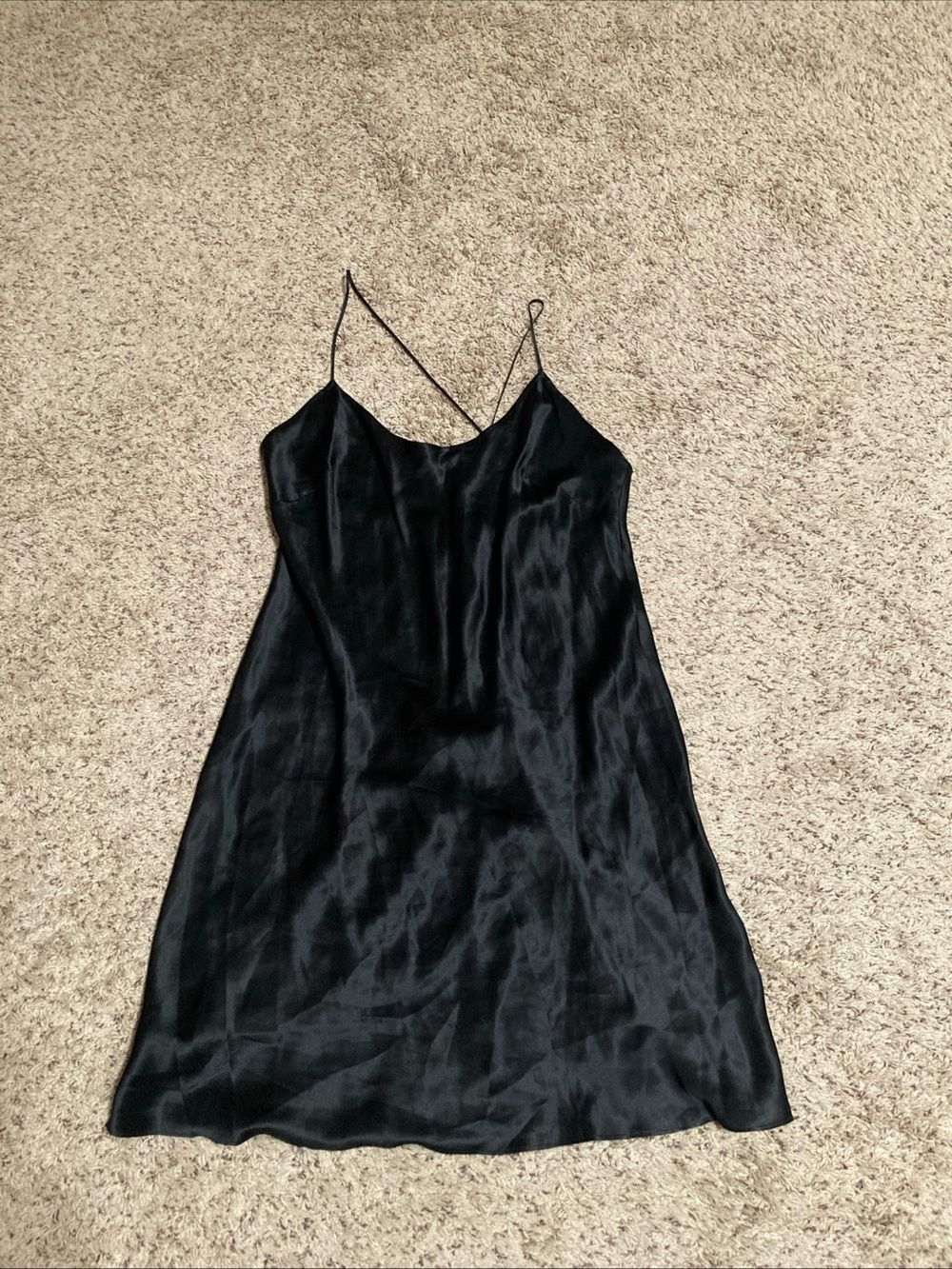 NWT Victoria's Secret Black 100% silk chemise Slip with crisscross straps large
